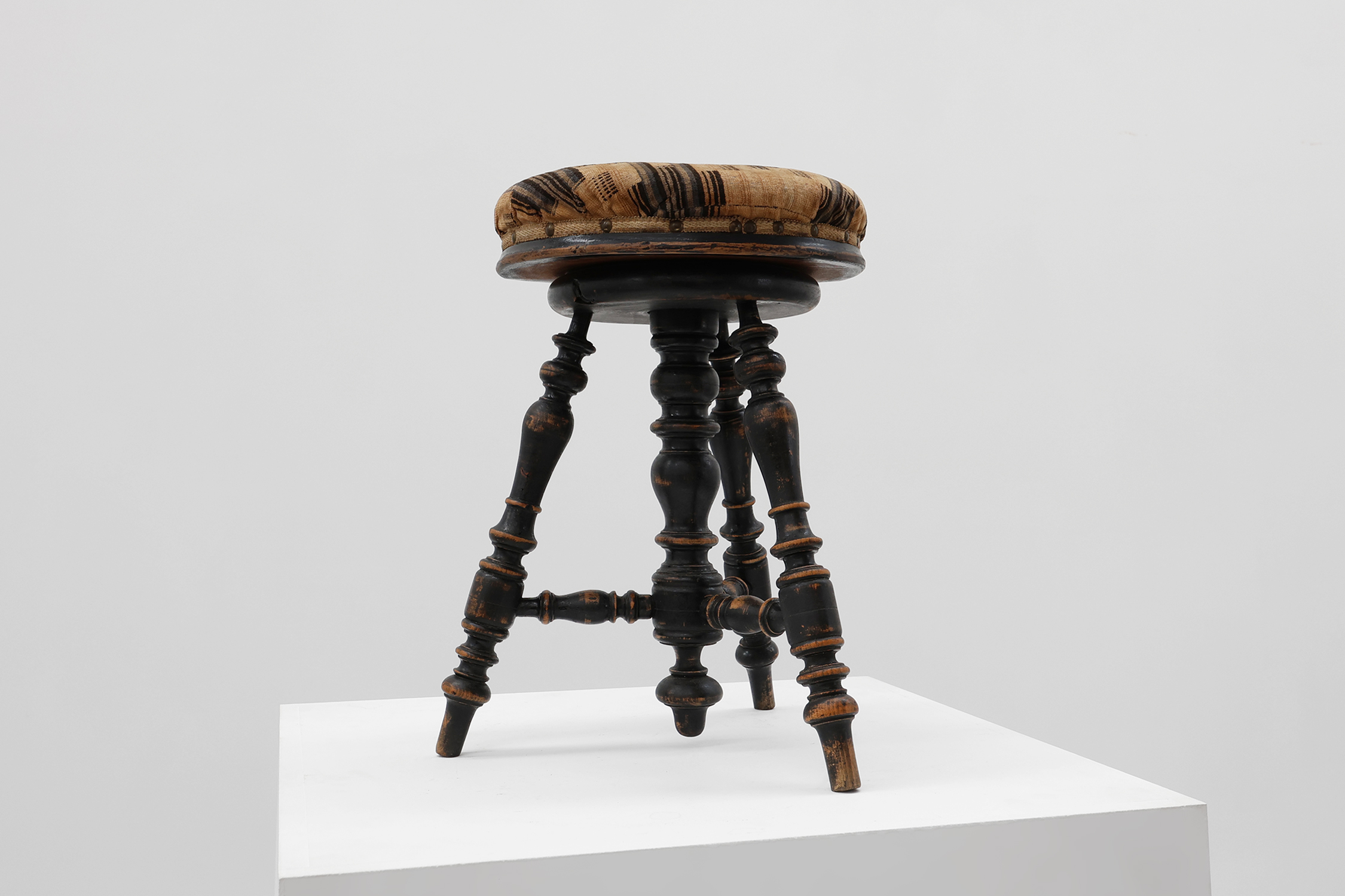 Art Deco adjustable piano stool with original upholstery, France 1920sthumbnail